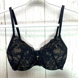 Victorias Secret Women Bra Size 34D Black Nude Lace Angels IPEX Demi Underwire